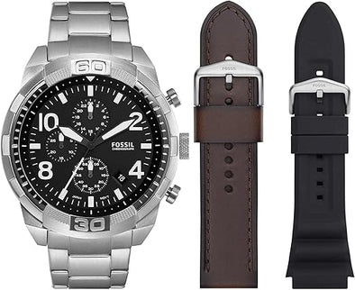 Fossil Men's Watch with Stainless Steel Bracelet or Genuine Leather Band, Chronograph or Three-Hand Analog Display