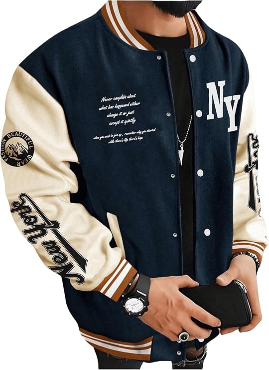 Men's Varsity Jacket Color Block Letter Graphic Long Sleeve Baseball Jacket