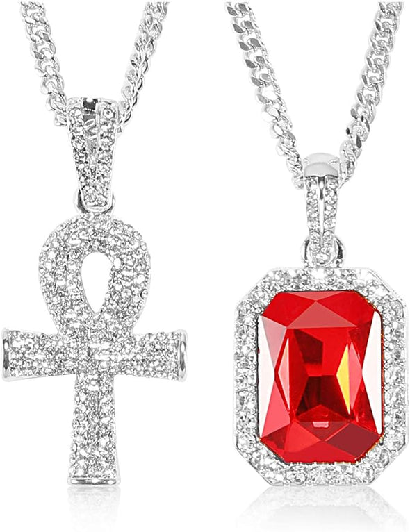 18K Gold Iced Out Cross Pendant 316L Stainless Steel Cuban Link Chain Necklace For Men Women