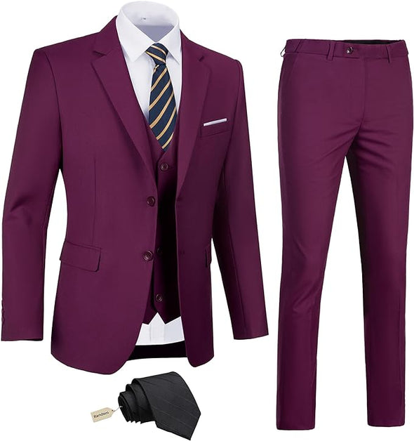 Men's Slim Fit 3 Piece Suit Two Button Business Wedding Dress Tux Suit Set Jacket Vest Pants with Tie
