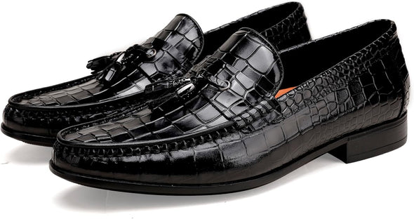 Black Tassel Loafer for Mens, Classic Smooth Leather Tassel Dress Shoes for Men