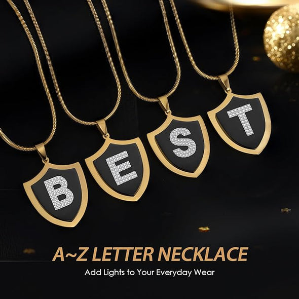 Graduation Gifts for Him, 18K Gold Plated Shield Initial Necklaces for Men Boys, 316 Stainless Steel Letter Pendant Necklaces Men Jewelry Graduates Gift