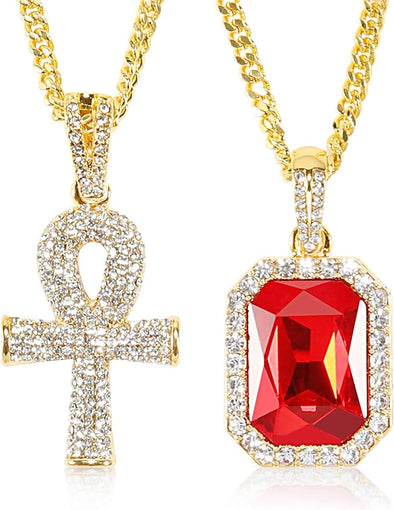 18K Gold Iced Out Cross Pendant 316L Stainless Steel Cuban Link Chain Necklace For Men Women