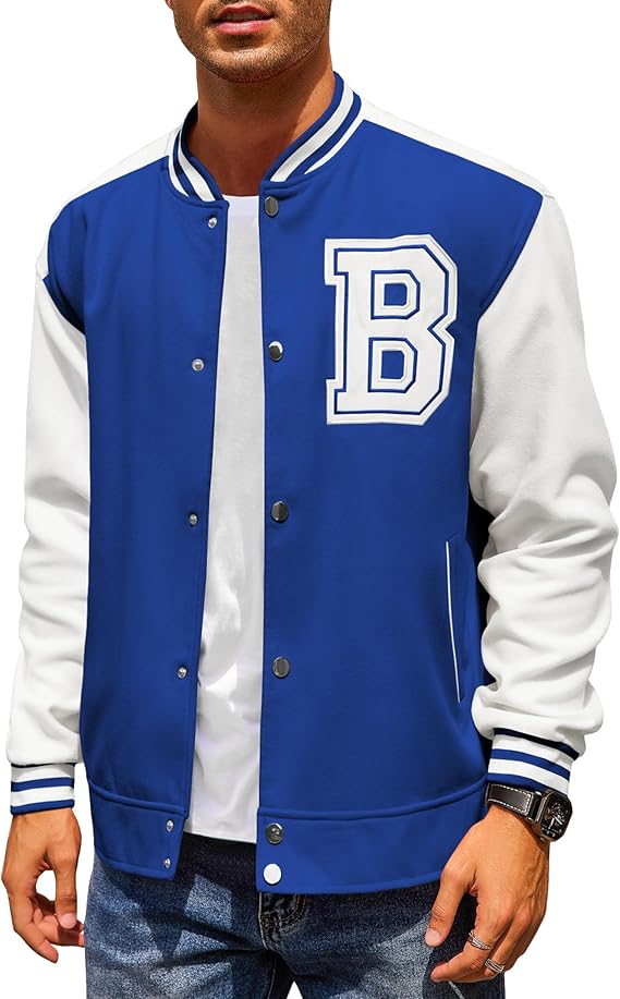 Men's Varsity Jacket Letterman Bomber Jacket Baseball Lightweight Wool Blend Jacket