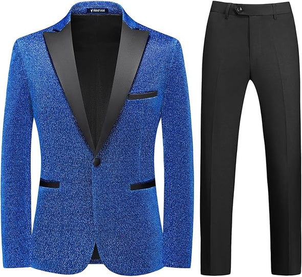 Mens Tuxedo Suits Slim Fit Party Blazer for Men Shiny Dress Coat Jackets Classic Regular Fit 2 Piece Suits Set
