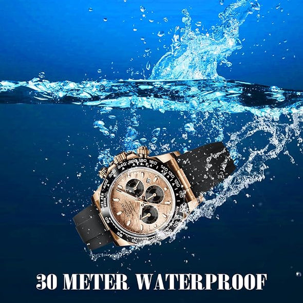 Men's Watch Panda Chronograph Dial Fashion Quartz Movement Wrist Watch Analog Business Waterproof Scratch Resistant Silicone Strap Rubber Band Sports Watches for Men