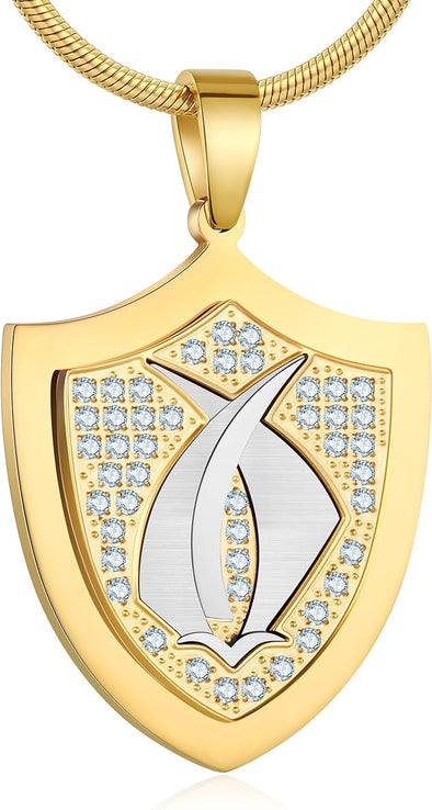 18K Gold Plated Shield Necklaces for Men Boys, 316 Stainless Steel Pendant Necklaces Mens Jewelry Gift for Birthday Anniversary Christmas Valentine's Day for Boyfriend Son Father Brother
