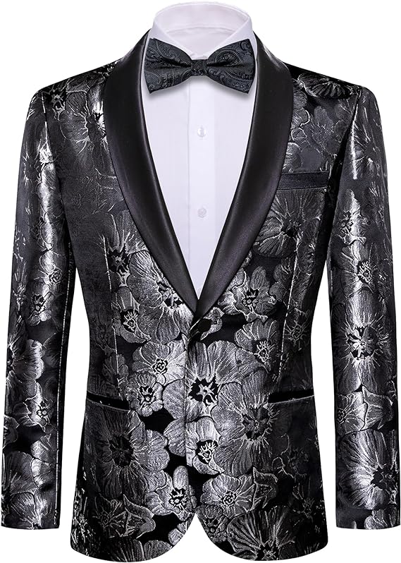 Mens Blazer Suit Lightweight Regular Tuxedo Sequins Floral for Wedding Party Prom