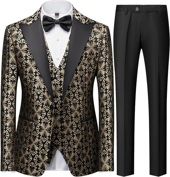 Men Suit 3 Piece Slim Fit Tuxedo for Men Paisley Suit Tux Shawl Lapel One Button Blazer Waistcoat Pants Set for Prom
