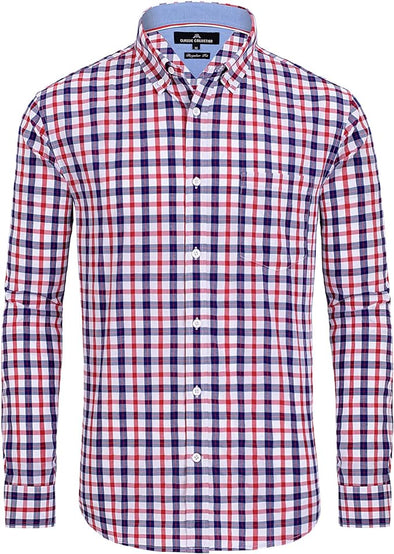 Men's Plaid Button Down Shirts Cotton Long Sleeve Dress Shirts Regular Fit Gingham Shirts