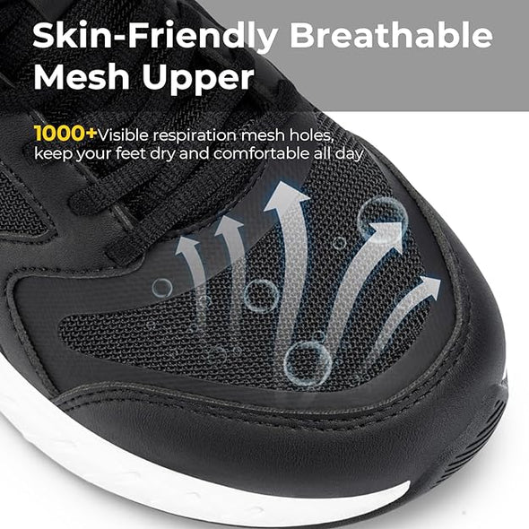 FitVille Men's Walking Shoes Wide Width Diabetic Shoes Hands Free Slip On Sneaker Hook and Loop Strap Running Shoes for Flat Feet Plantar Fasciitis-Rebound Core