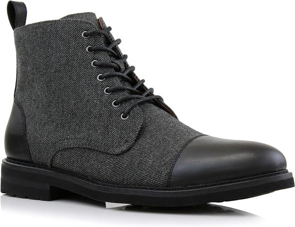 Grey Woolen and Leather Lace-up Fashion Chukka Boots with Zipper Closure