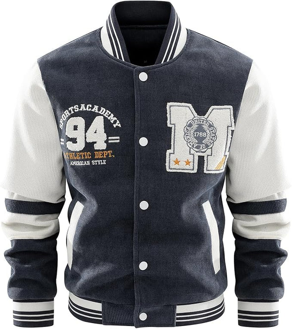 Men's Corduroy Varsity Jacket College Letterman Baseball Bomber Jackets Lightweight Fashion