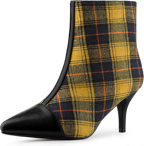 Women's Pointed Toe Stiletto Heels Houndstooth Ankle Booties