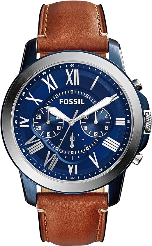 FOSSIL Watch with Chronograph or Automatic Display and Genuine Leather or Stainless Steel Band