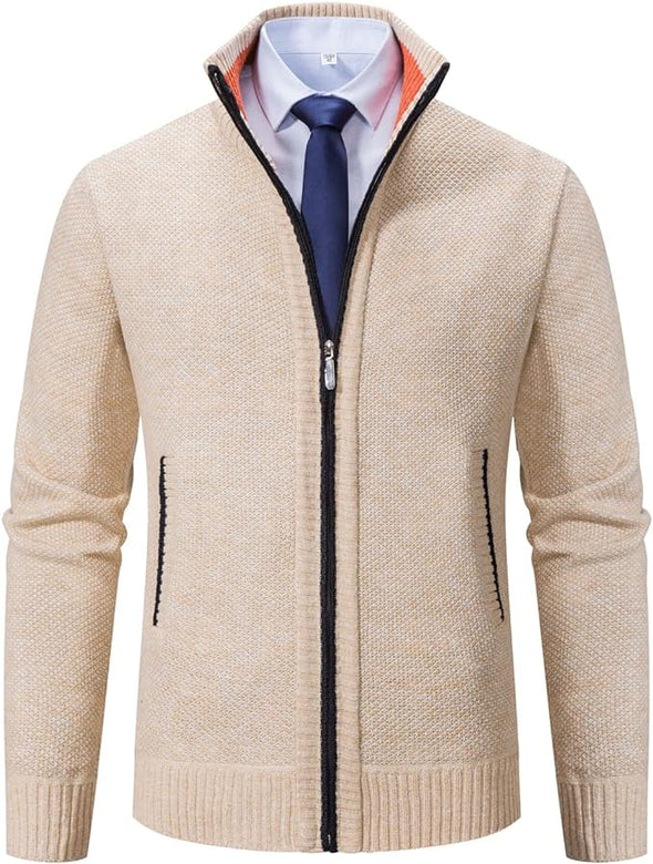 Men's Sweaters Full Zip Slim Thick Knitted Cardigan Sweaters Jacket with Pockets