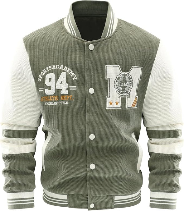 Men's Corduroy Varsity Jacket College Letterman Baseball Bomber Jackets Lightweight Fashion