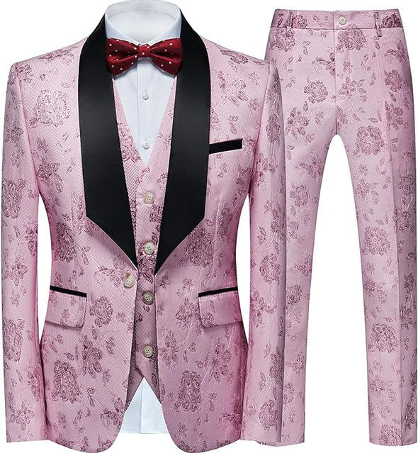 Men Suit 3 Piece Slim Fit Tuxedo for Men Paisley Suit Tux Shawl Lapel One Button Blazer Waistcoat Pants Set for Prom