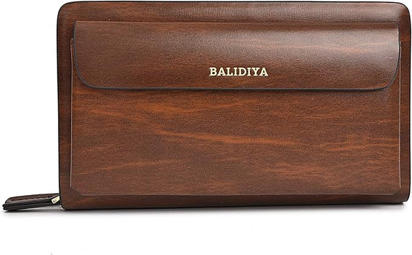 Leather Men Clutch Bag Long Wallet Purse Card Holder Case Business Large Clutch with Double Zip Handbag