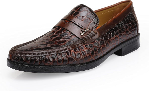 Men's Leather Penny Loafers Formal Dress Shoes Crocodile Printed Soft Slip-On Loafer for Men
