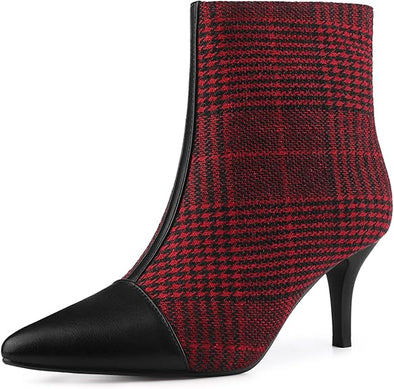Women's Pointed Toe Stiletto Heels Houndstooth Ankle Booties