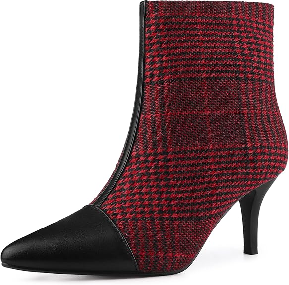 Women's Pointed Toe Stiletto Heels Houndstooth Ankle Booties