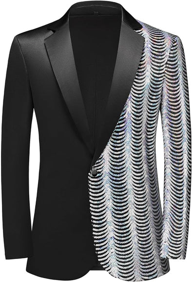 Men Black Sequin Shiny Prom Suit Jacket One Button Slim Fit Sport Coats and Blazers Tuxedo for Wedding