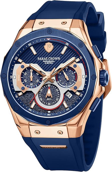 Paras Crown Mens Watches Fashion Luxury Quartz 50M Waterproof Chronograph Wrist Watches