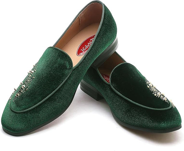 Men's Luxury Velvet Penny Loafers with Fashion Spiked, Casual Penny Loafers for Men, Noble Slip-on Dress Loafers Glitter Suede Smoking Slippers (Black)