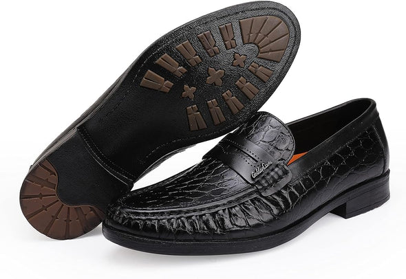 Men's Leather Penny Loafers Formal Dress Shoes Crocodile Printed Soft Slip-On Loafer for Men