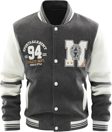 Men's Corduroy Varsity Jacket College Letterman Baseball Bomber Jackets Lightweight Fashion