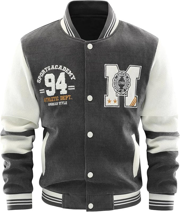Men's Corduroy Varsity Jacket College Letterman Baseball Bomber Jackets Lightweight Fashion