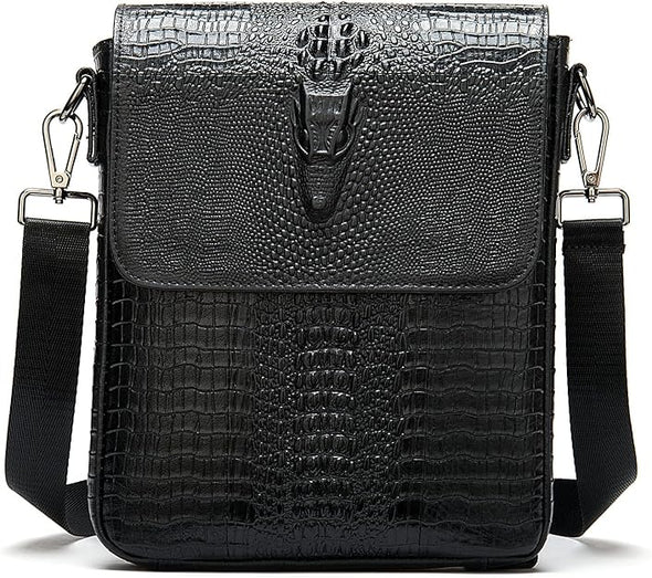 Leather Flap Messenger Bag for Men Small Crossbody Shoulder Bag Novelty Crocodile bag