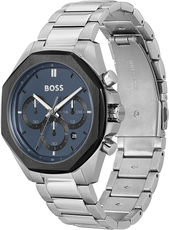 BOSS Cloud Men's Chronograph Stainless Steel Case and Link Bracelet Watch, Color: Silver
