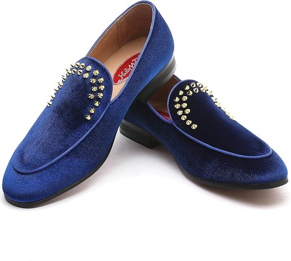 Men's Luxury Velvet Penny Loafers with Fashion Spiked, Casual Penny Loafers for Men, Noble Slip-on Dress Loafers Glitter Suede Smoking Slippers (Black)