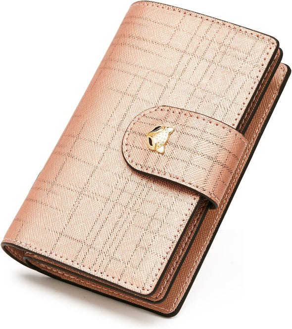 Bifold Wallets for Women, Signature PVC Leather Womens Fashion Cute Wallet RFID Blocking with Gift Box Packing Ladies Card Holder with Zipper Pocket ID Window Credit Card Cases