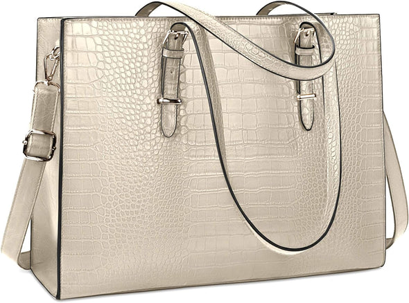 Laptop Bag for Women 15.6 inch Laptop Tote Bag Leather Classy Computer Briefcase for Work Waterproof Handbag Professional Shoulder Bag Women Business Office Bag Large Capacity