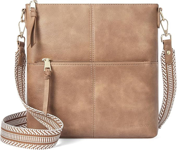 Crossbody Purses for Women Medium Shoulder Bag Vegan Leather Handbags with Guitar Strap