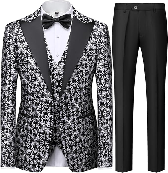 Men Suit 3 Piece Slim Fit Tuxedo for Men Paisley Suit Tux Shawl Lapel One Button Blazer Waistcoat Pants Set for Prom