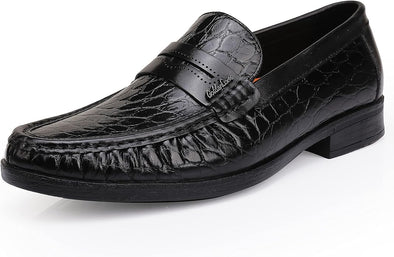 Men's Leather Penny Loafers Formal Dress Shoes Crocodile Printed Soft Slip-On Loafer for Men