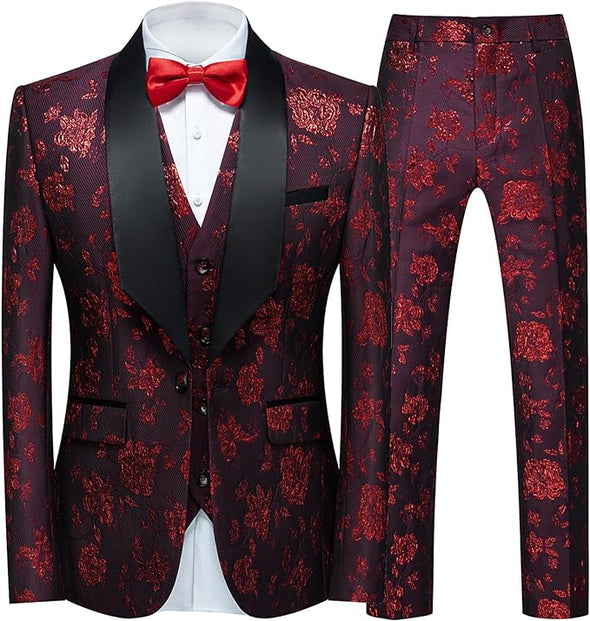 Men Suit 3 Piece Slim Fit Tuxedo for Men Paisley Suit Tux Shawl Lapel One Button Blazer Waistcoat Pants Set for Prom