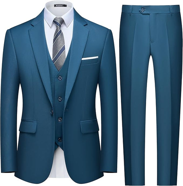 Men's Slim Fit 3 Piece Suit, One Button Solid Blazer Business Party Jacket Vest Pants Set