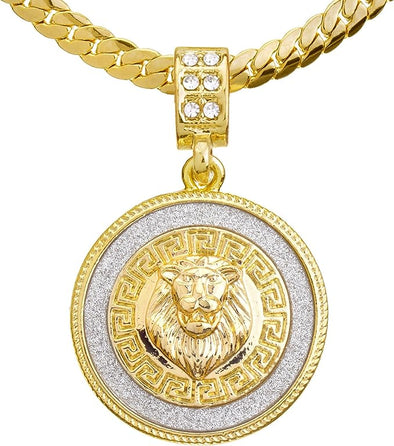 Fashion Iced CZ Lion Head Medallion Pendant 20" Miami Cuban Chain Necklace