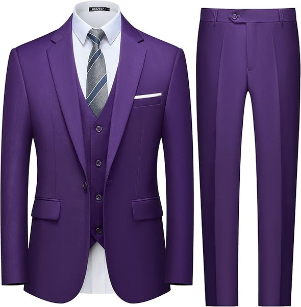 Men's Slim Fit 3 Piece Suit, One Button Solid Blazer Business Party Jacket Vest Pants Set