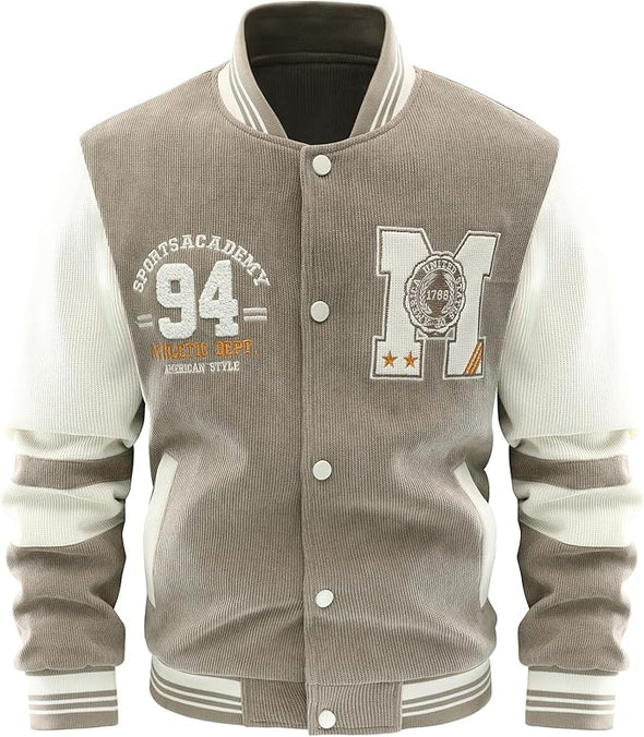Men's Corduroy Varsity Jacket College Letterman Baseball Bomber Jackets Lightweight Fashion