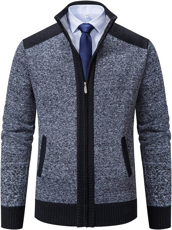 Men's Sweaters Full Zip Slim Thick Knitted Cardigan Sweaters Jacket with Pockets
