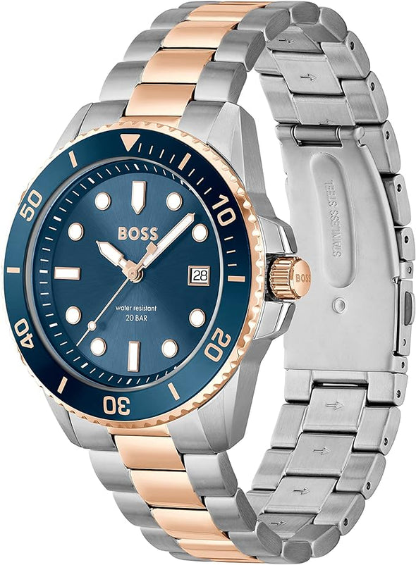 BOSS Ace Men's Quartz Stainless Steel Case and Link Bracelet Watch, Color: Two Tone