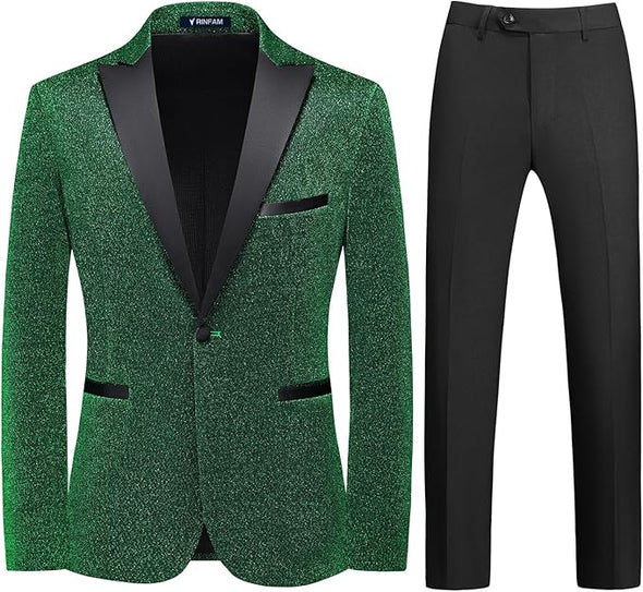 Mens Tuxedo Suits Slim Fit Party Blazer for Men Shiny Dress Coat Jackets Classic Regular Fit 2 Piece Suits Set