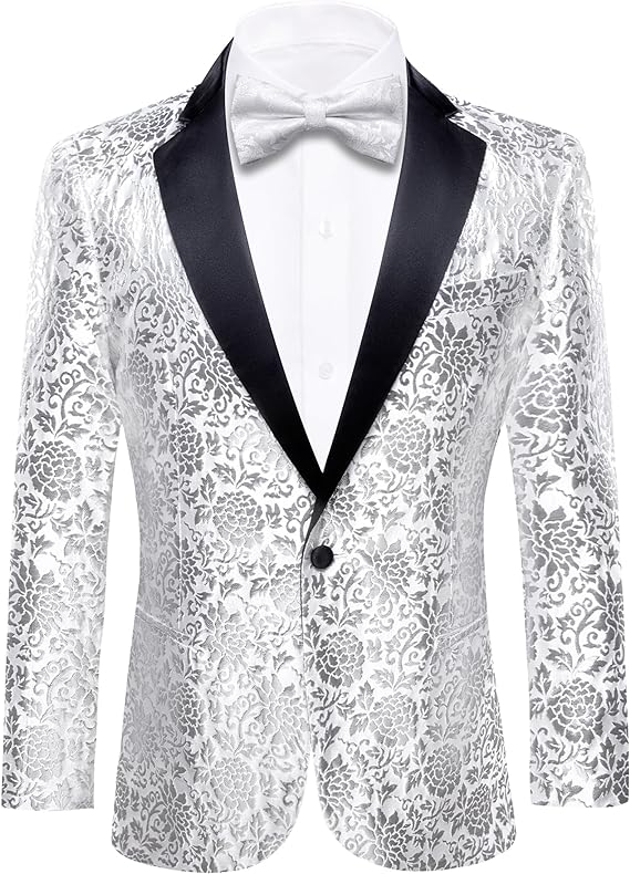 Mens Blazer Suit Lightweight Regular Tuxedo Sequins Floral for Wedding Party Prom