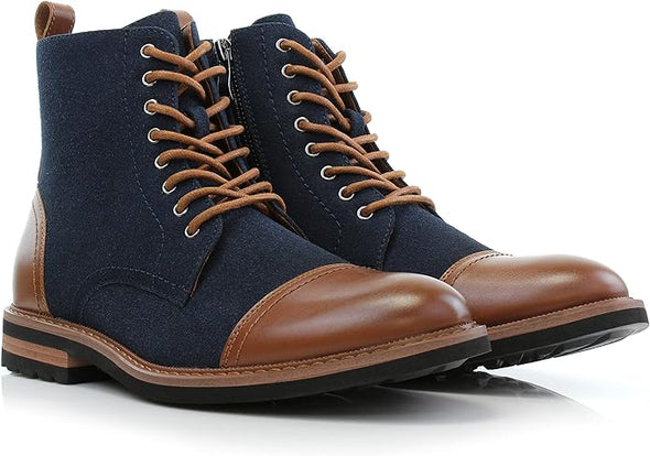 Grey Woolen and Leather Lace-up Fashion Chukka Boots with Zipper Closure